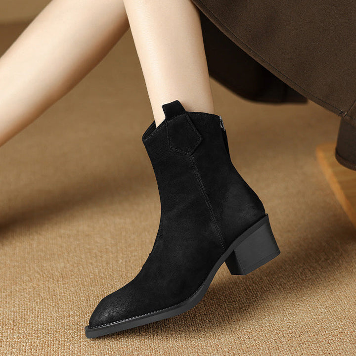 Boots For Women | Ankle Block Heel Pull Tab Detail