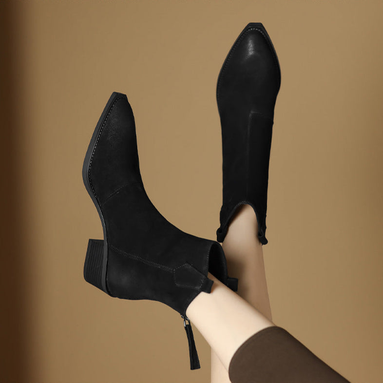 Boots For Women | Ankle Block Heel Pull Tab Detail