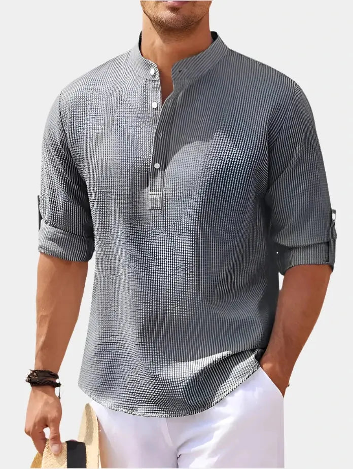 Men’s Shirt | Short Sleeve Stand Collar