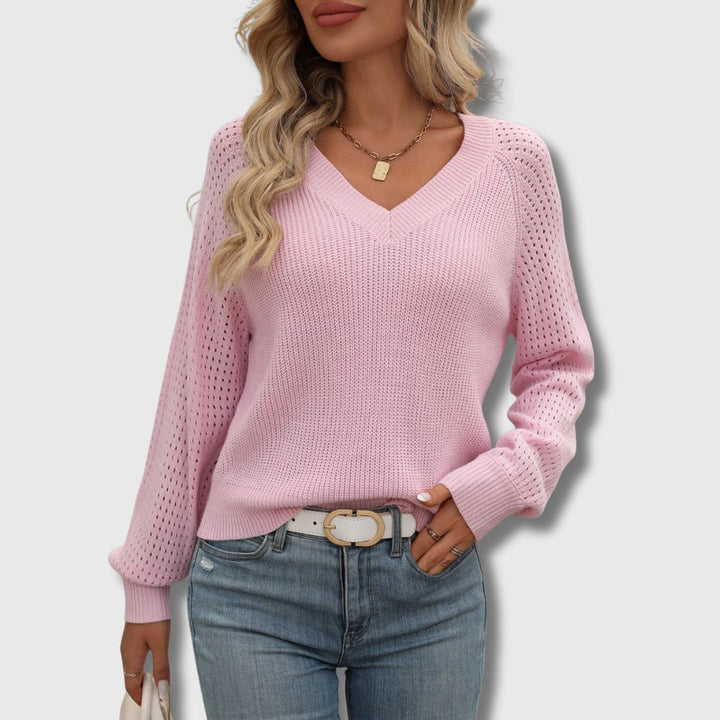 Women’s Sweater | V-Neck Open-knit Detailing