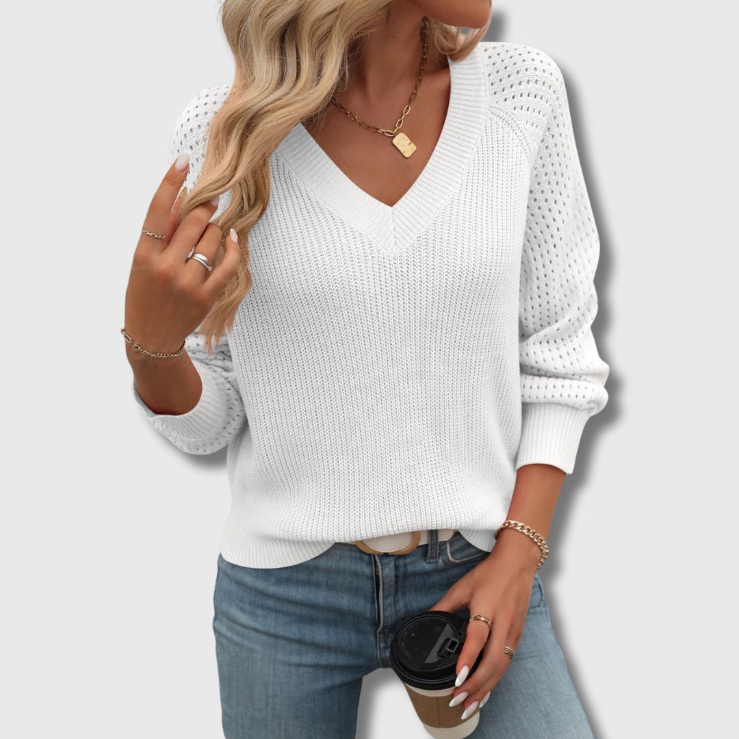 Women’s Sweater | V-Neck Open-knit Detailing