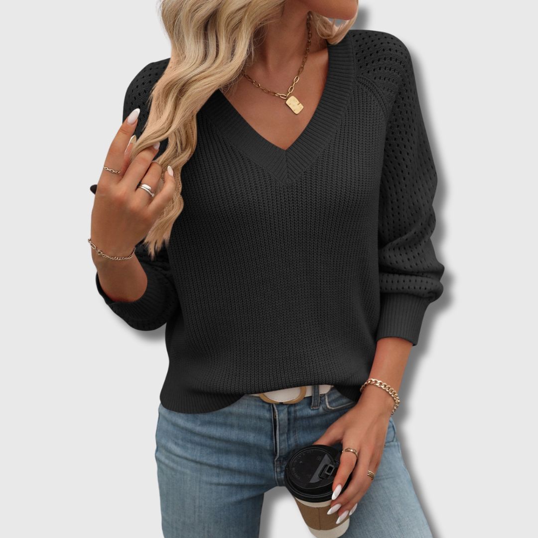 Women’s Sweater | V-Neck Open-knit Detailing