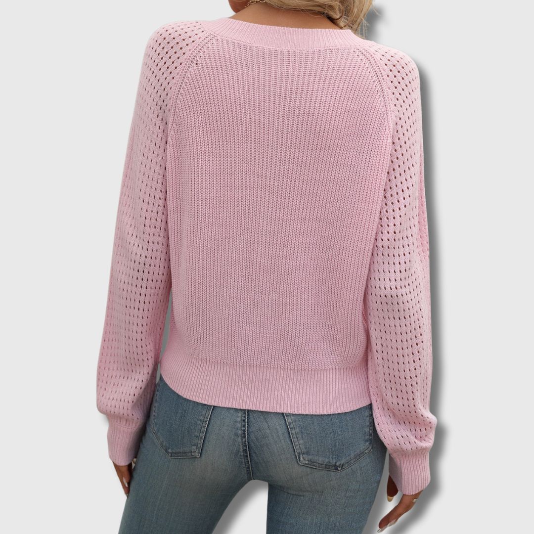 Women’s Sweater | V-Neck Open-knit Detailing