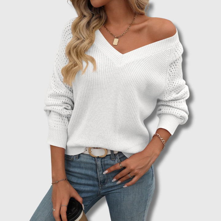 Women’s Sweater | V-Neck Open-knit Detailing