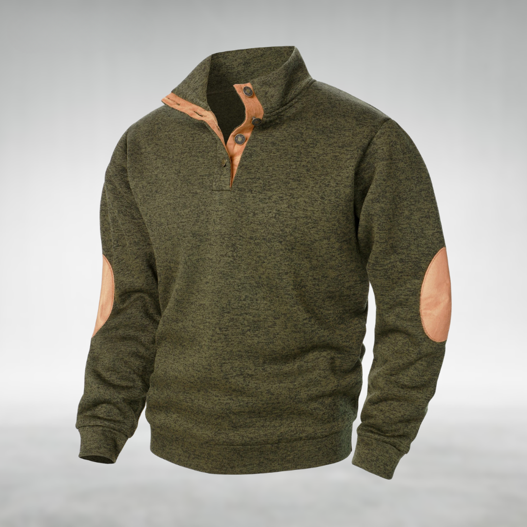 Men’s Sweatshirt | Button Neck Elbow Patch