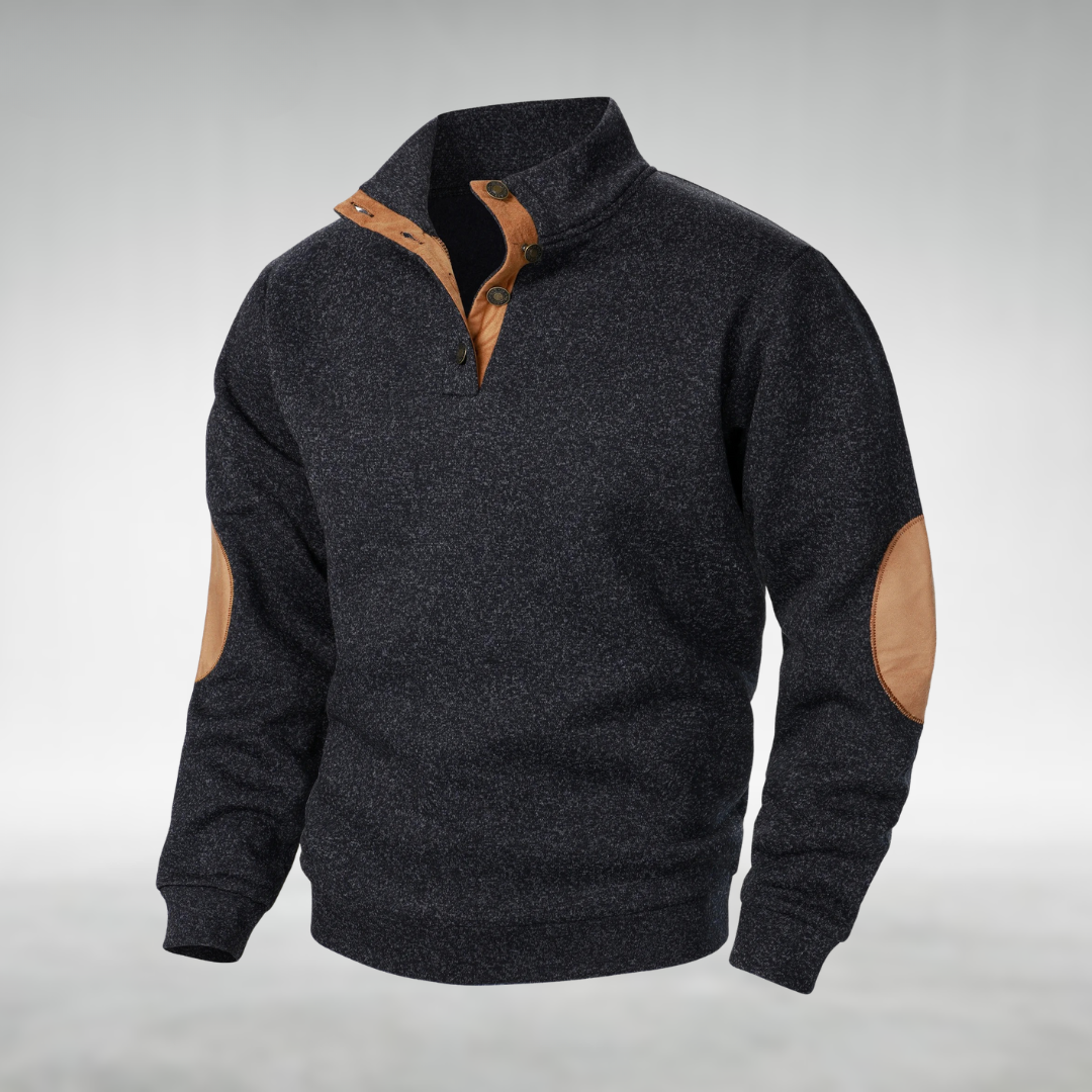 Men’s Sweatshirt | Button Neck Elbow Patch