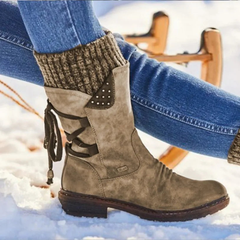 Boots For Women | Low Heel Lace-Up Front