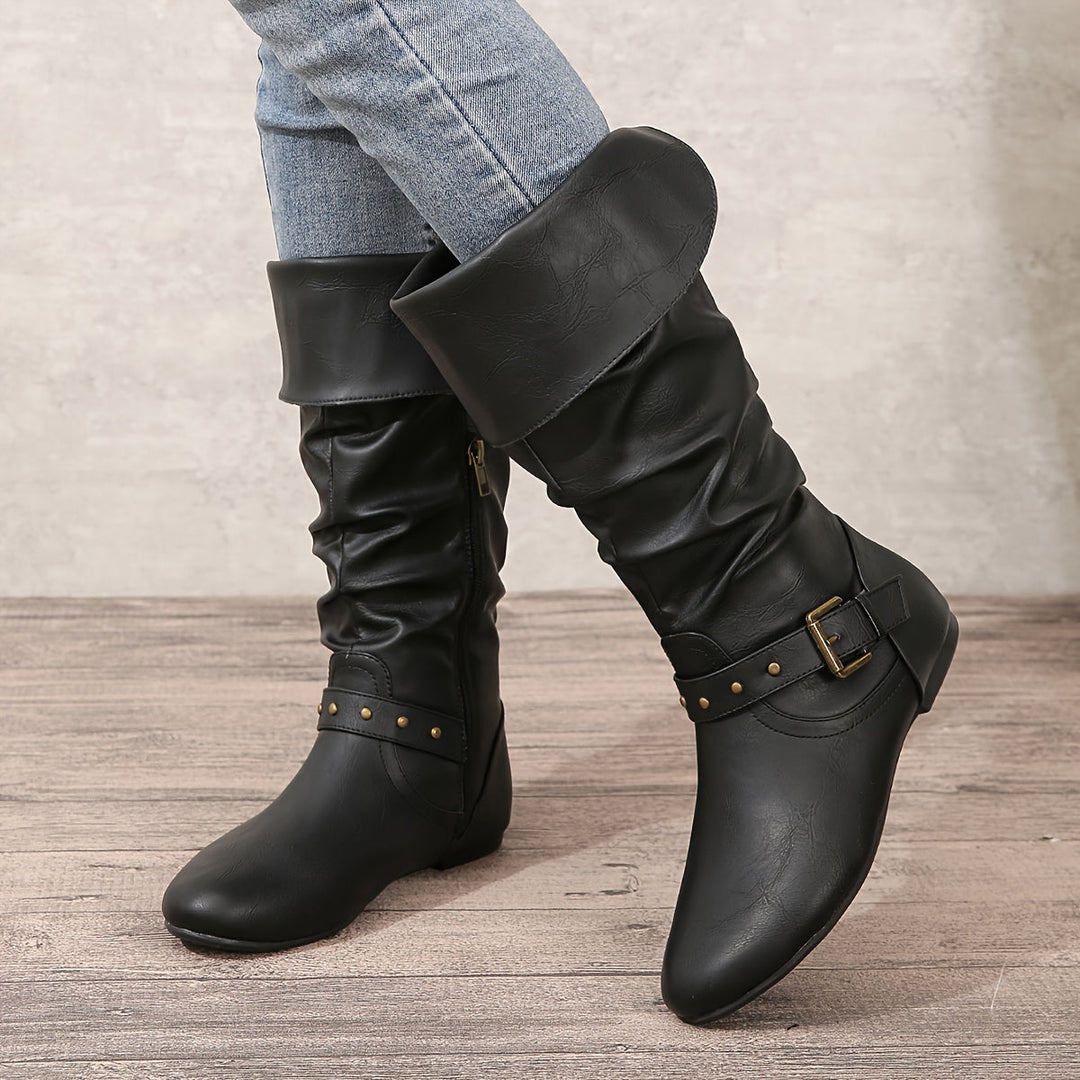 Boots For Women | Flat Heel Side Zip Detail