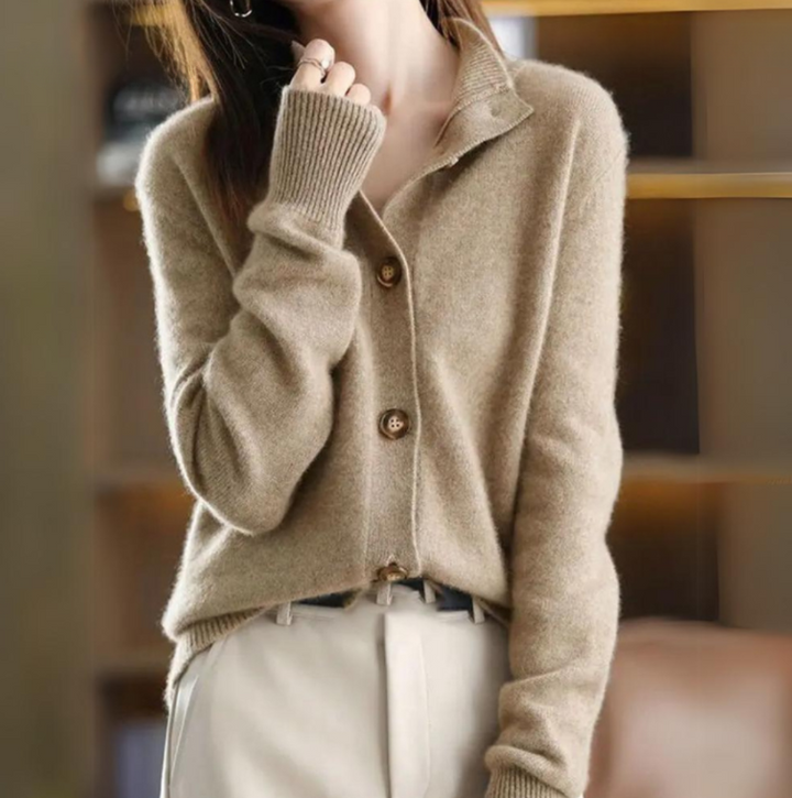 Women's Cardigan | Ribbed Trim Straight Silhouette