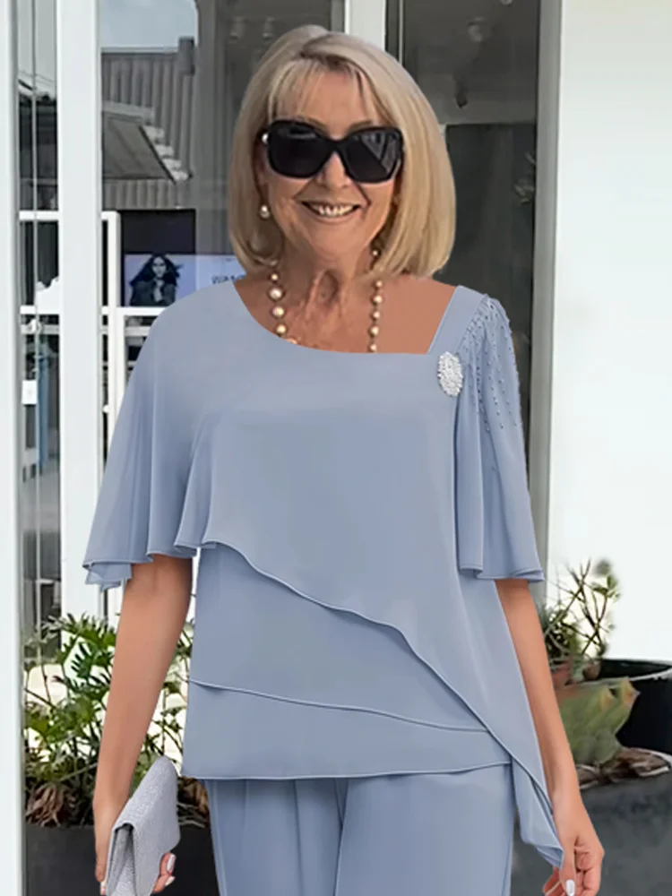 Women's Two-Piece Set  | Overlay Top and Wide Leg Pants