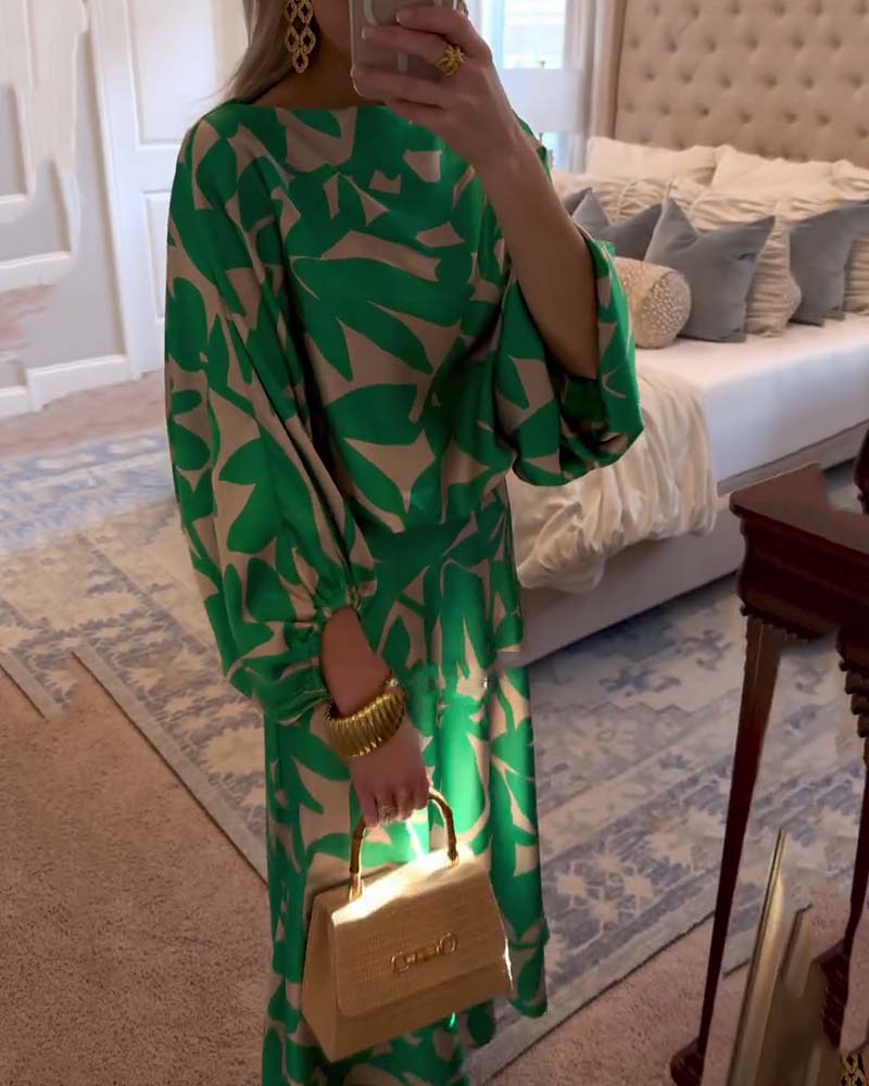 Women's Two-Piece Set  | Long Sleeve Top Midi-length Skirt