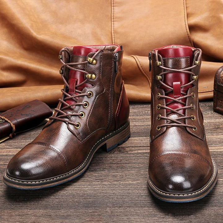 Abraham | Mens Boots Leather Oxford Cap-Toe Lace-Up Ankle Boots
