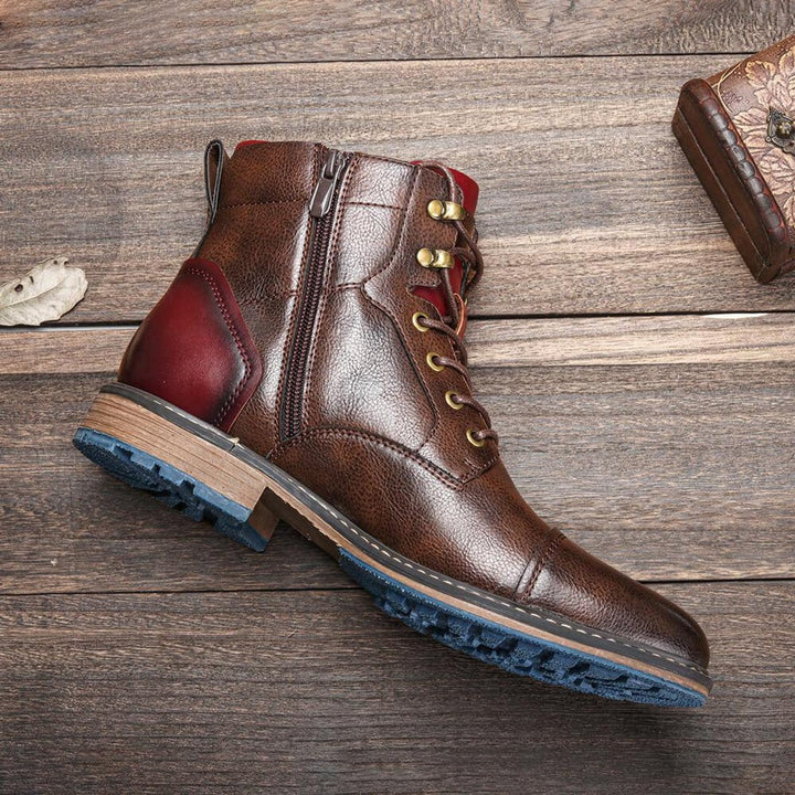 Abraham | Mens Boots Leather Oxford Cap-Toe Lace-Up Ankle Boots