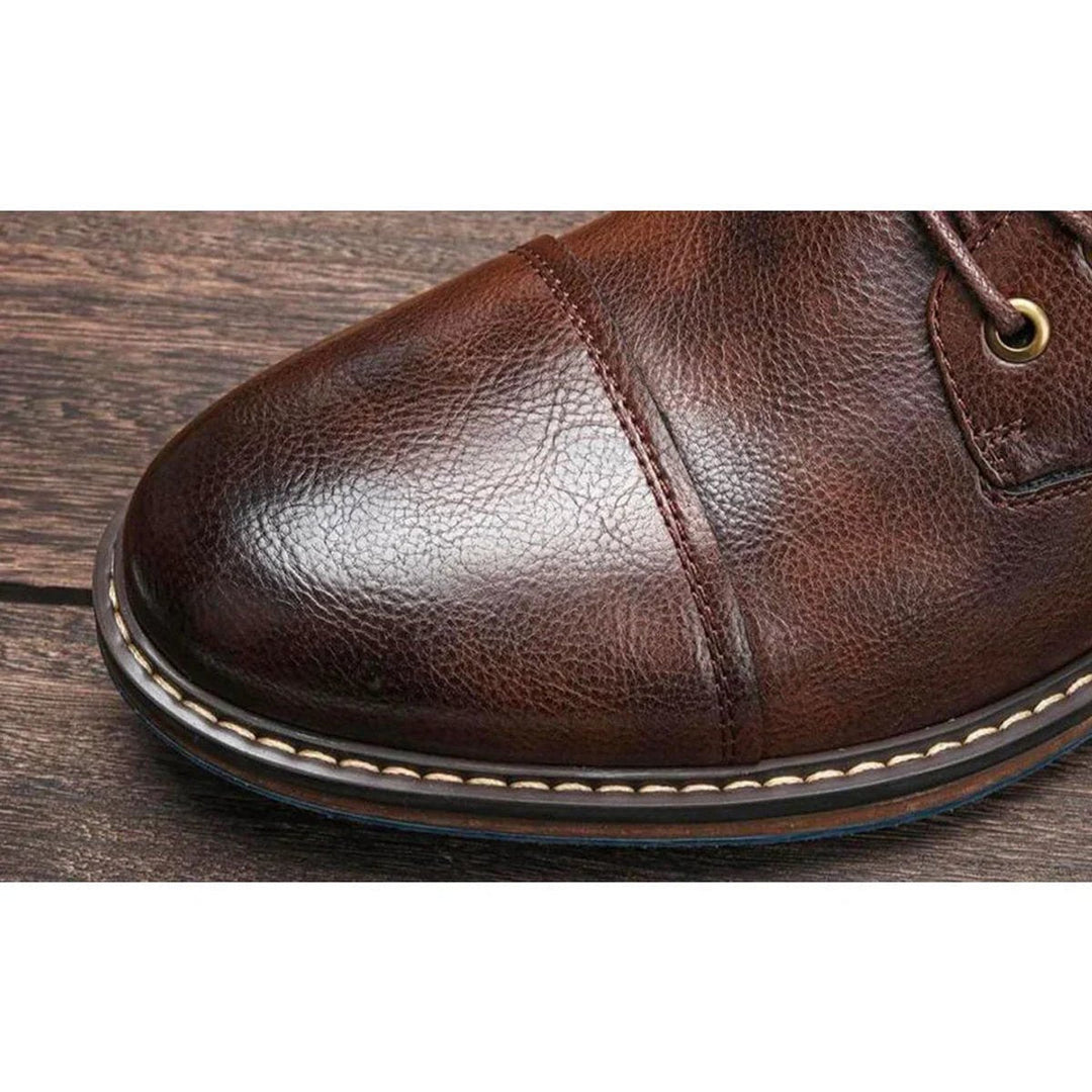 Abraham | Mens Boots Leather Oxford Cap-Toe Lace-Up Ankle Boots