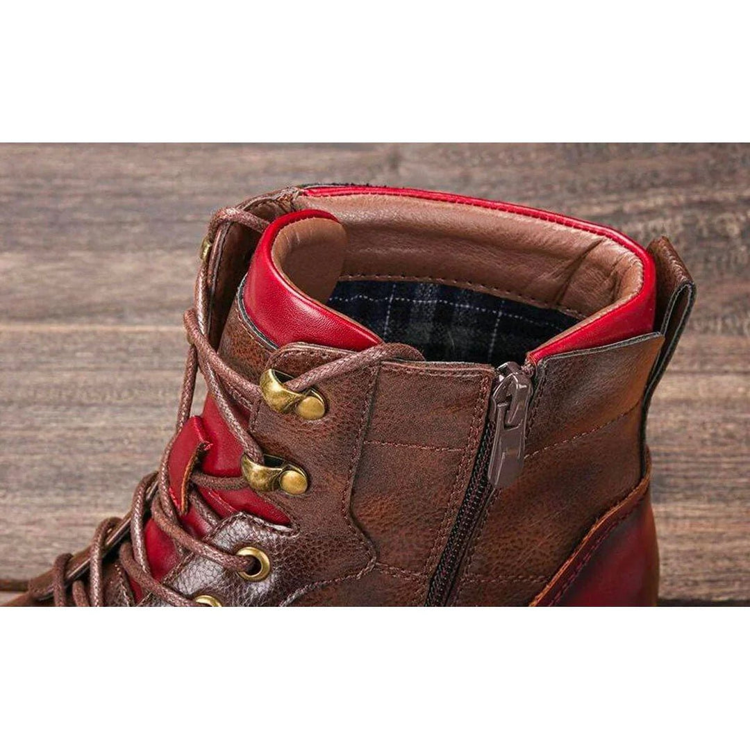Abraham | Mens Boots Leather Oxford Cap-Toe Lace-Up Ankle Boots