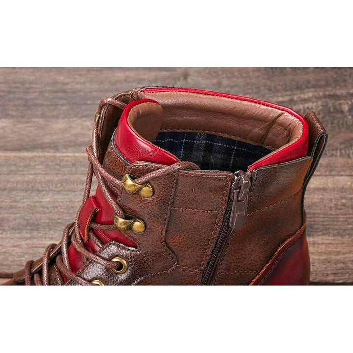 Abraham | Mens Boots Leather Oxford Cap-Toe Lace-Up Ankle Boots