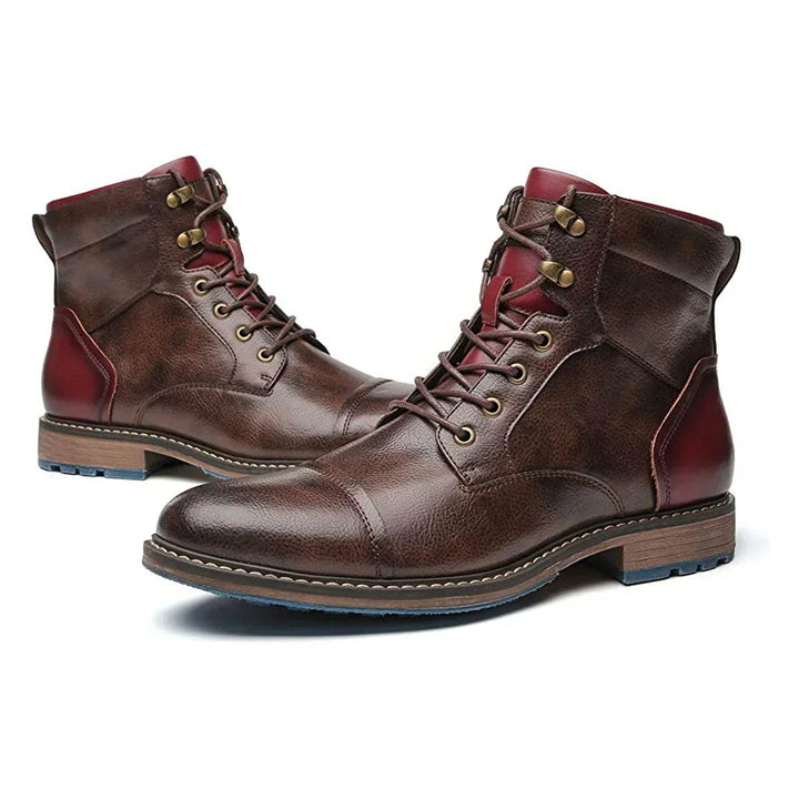 Abraham | Mens Boots Leather Oxford Cap-Toe Lace-Up Ankle Boots