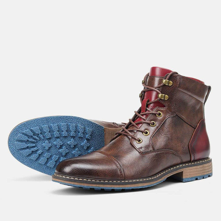 Abraham | Mens Boots Leather Oxford Cap-Toe Lace-Up Ankle Boots