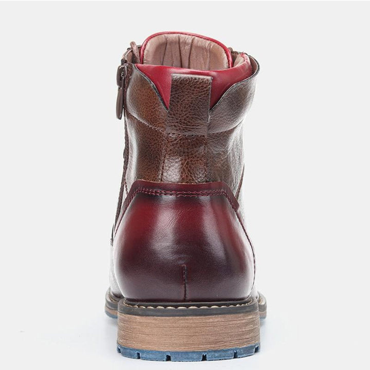 Abraham | Mens Boots Leather Oxford Cap-Toe Lace-Up Ankle Boots