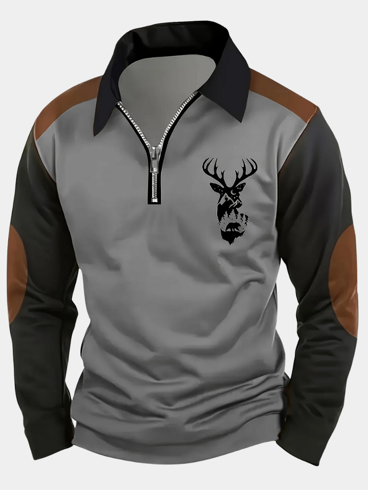 Men’s Long Sleeve Polo Shirt | Quarter Zip Contrast Panel