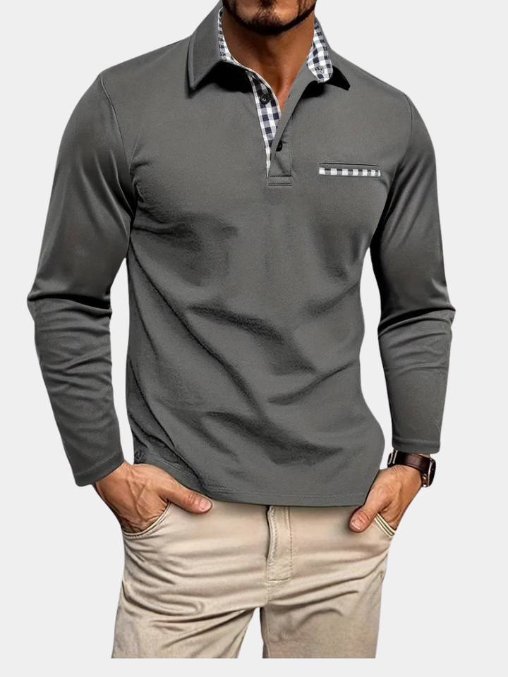 Men’s Long Sleeve Polo Shirt | Contrast Collar Pocket