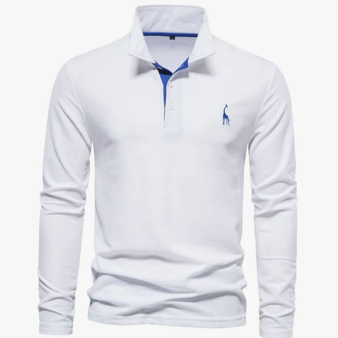 Angus | Men's Long-Sleeve Slim-Fit Button Polo Shirt with Giraffe Embroidery