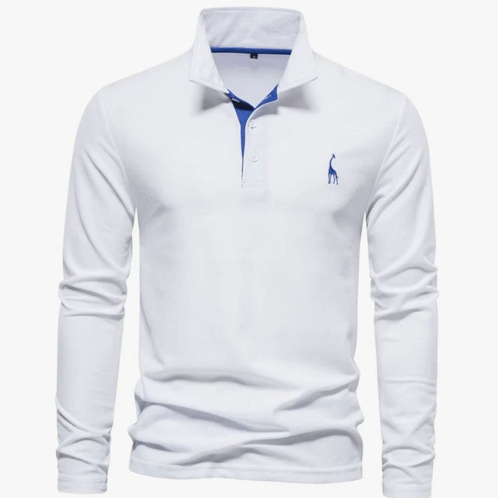 Angus | Men's Long-Sleeve Slim-Fit Button Polo Shirt with Giraffe Embroidery