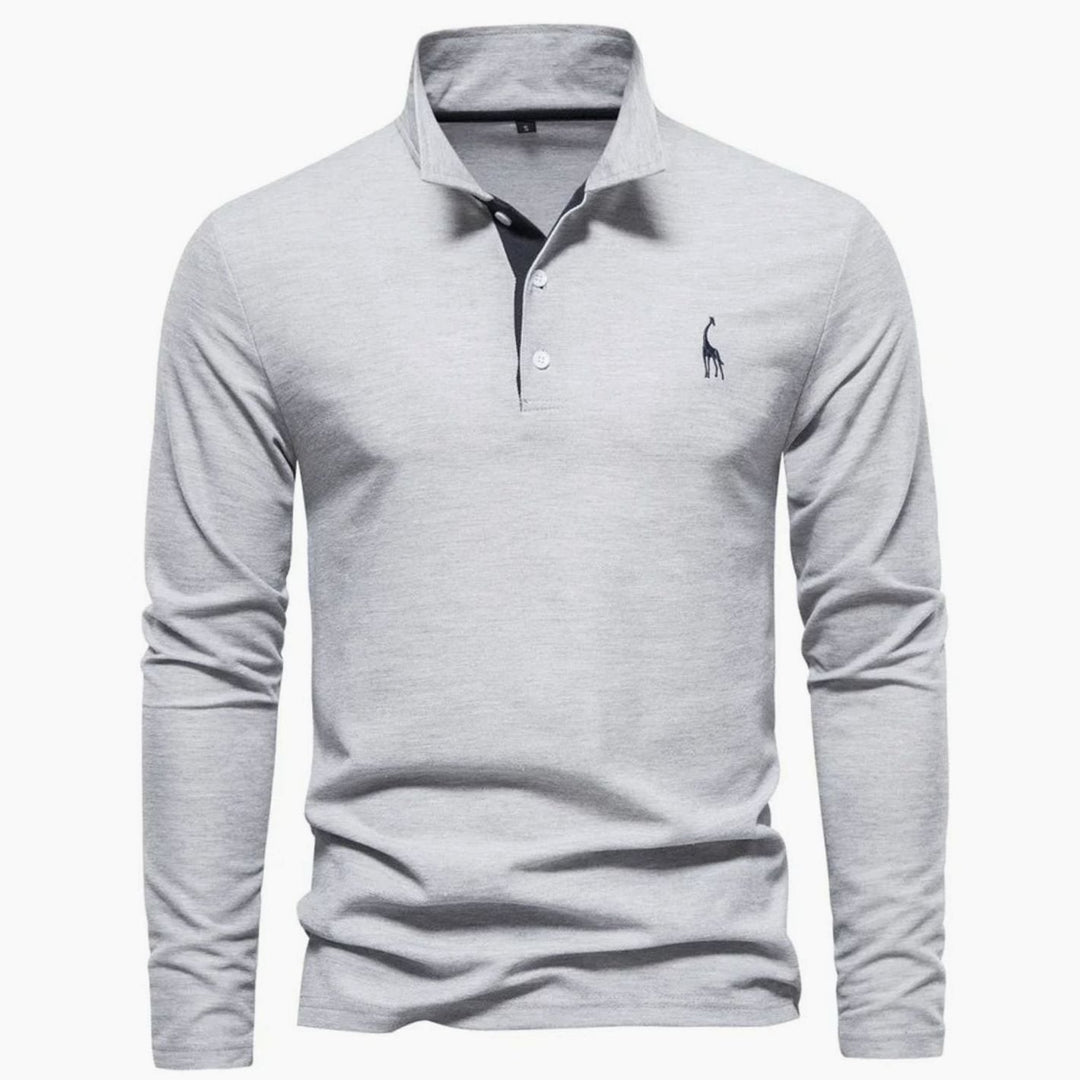 Angus | Men's Long-Sleeve Slim-Fit Button Polo Shirt with Giraffe Embroidery