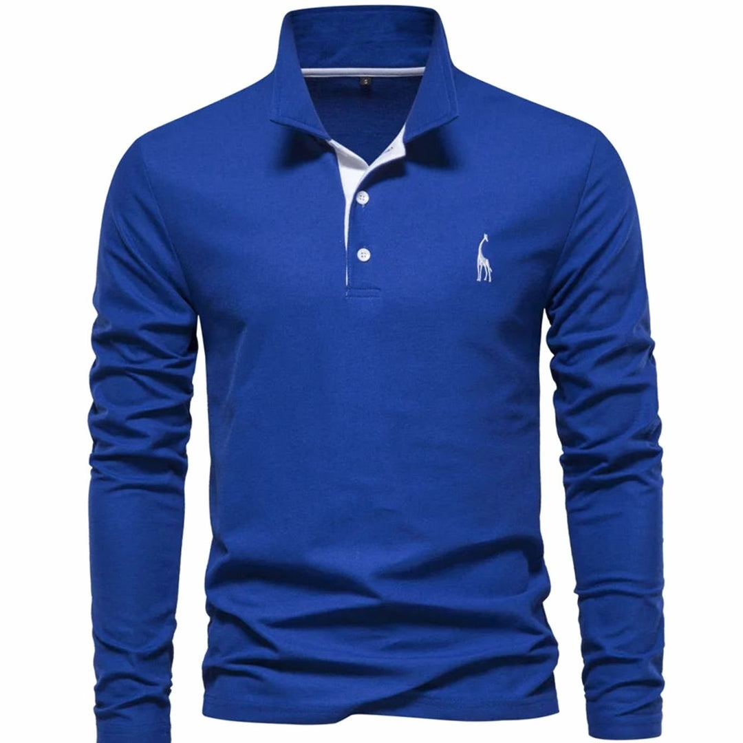 Angus | Men's Long-Sleeve Slim-Fit Button Polo Shirt with Giraffe Embroidery