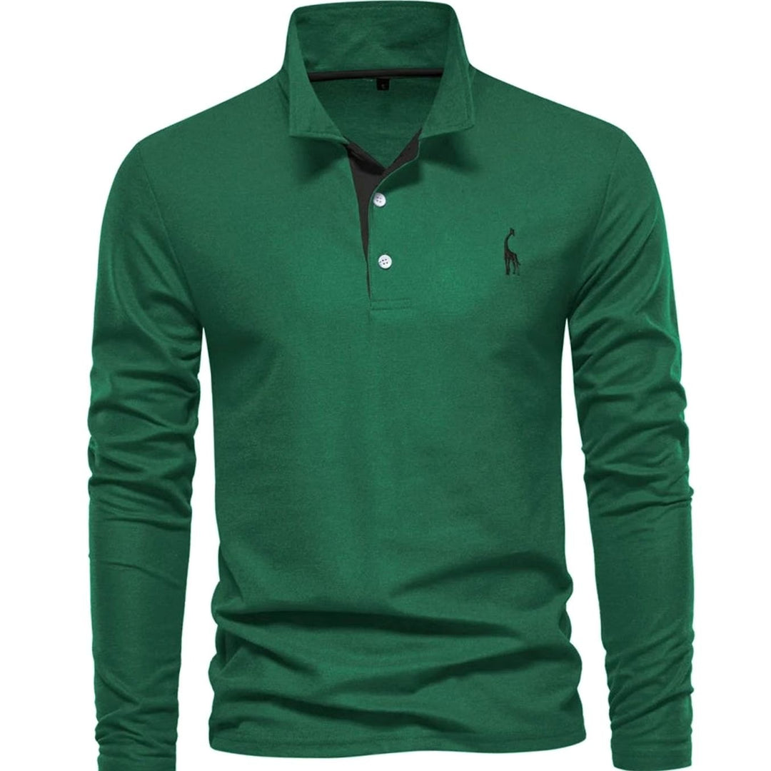 Angus | Men's Long-Sleeve Slim-Fit Button Polo Shirt with Giraffe Embroidery
