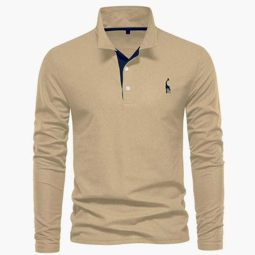 Angus | Men's Long-Sleeve Slim-Fit Button Polo Shirt with Giraffe Embroidery