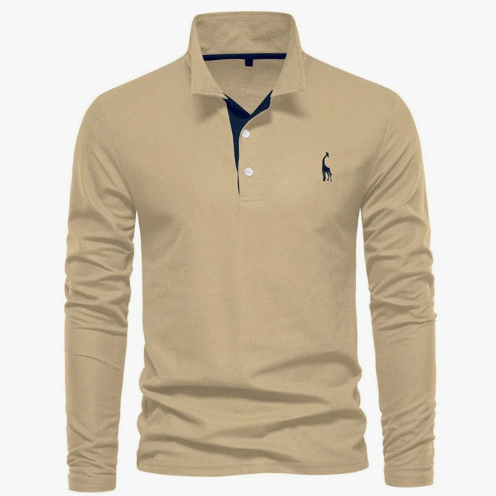 Angus | Men's Long-Sleeve Slim-Fit Button Polo Shirt with Giraffe Embroidery
