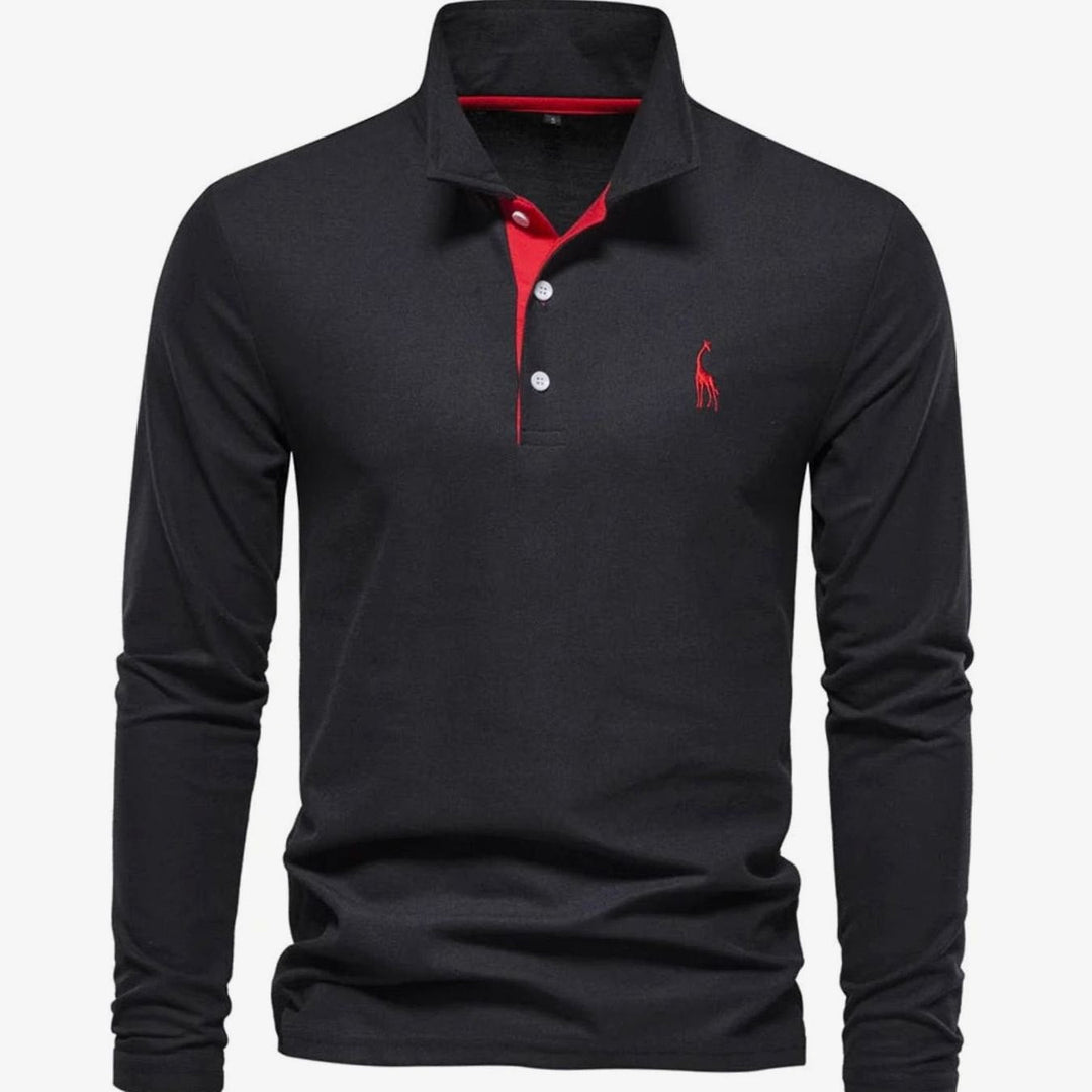 Angus | Men's Long-Sleeve Slim-Fit Button Polo Shirt with Giraffe Embroidery