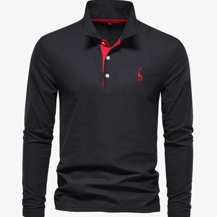 Angus | Men's Long-Sleeve Slim-Fit Button Polo Shirt with Giraffe Embroidery