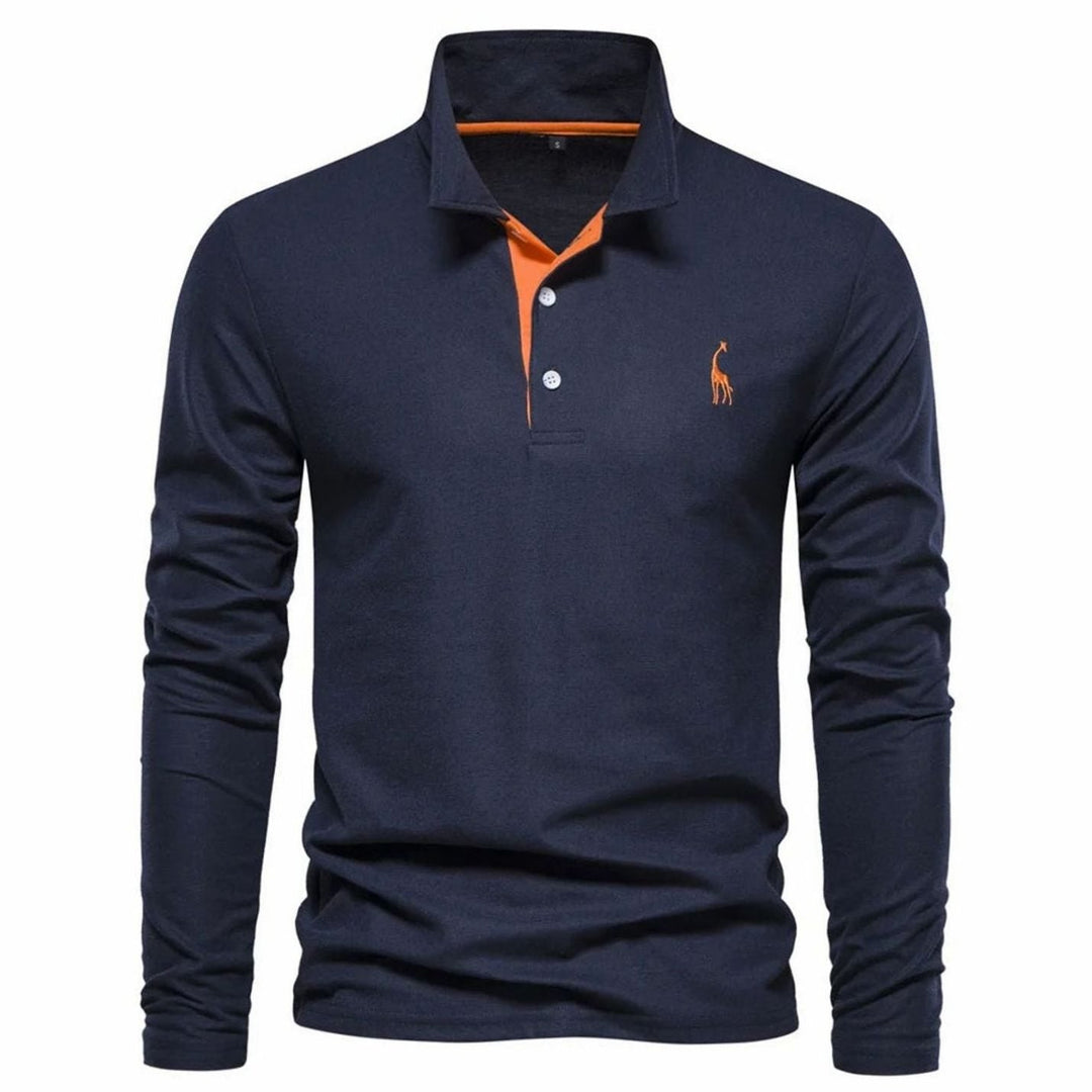 Angus | Men's Long-Sleeve Slim-Fit Button Polo Shirt with Giraffe Embroidery