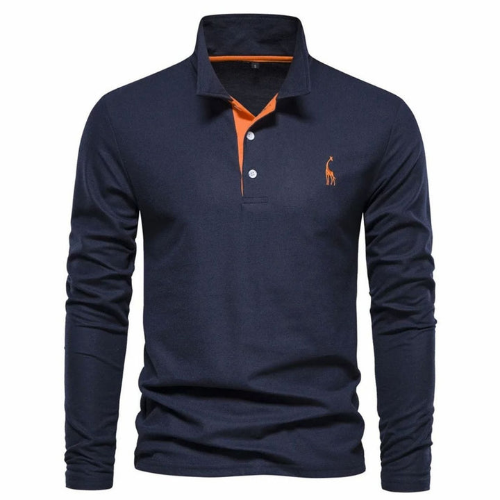 Angus | Men's Long-Sleeve Slim-Fit Button Polo Shirt with Giraffe Embroidery