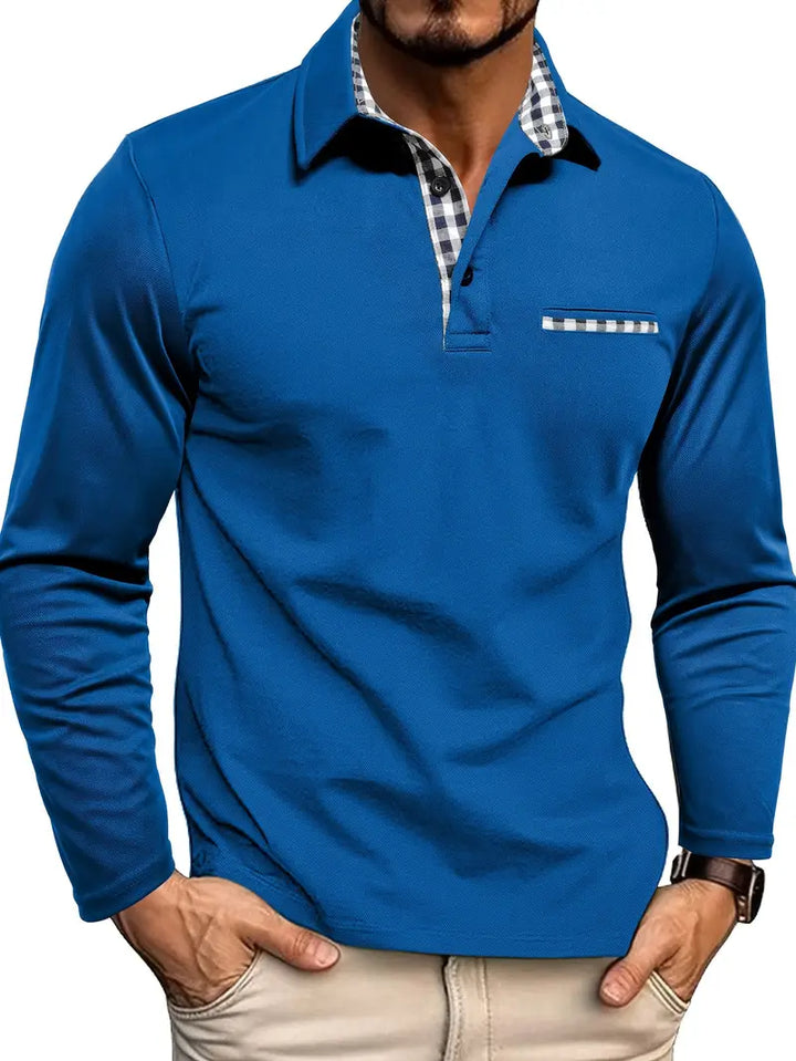 Men’s Long Sleeve Polo Shirt | Contrast Collar Pocket