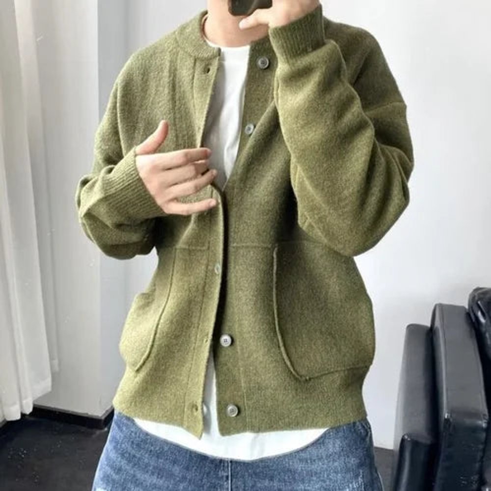 Cassius | Mens Cardigan Relaxed-Fit Button-Front Knit Sweater