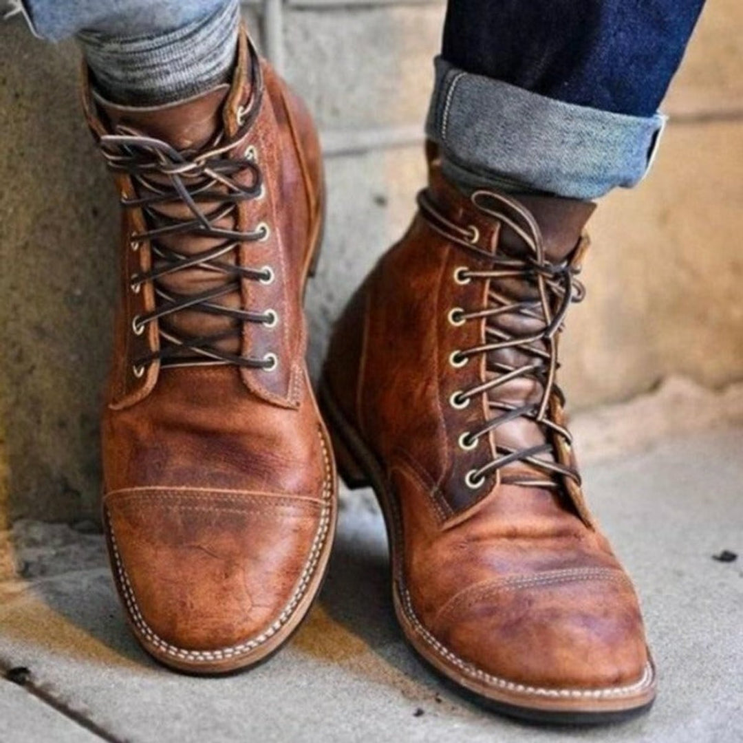 Cyrus | Men's Lace-Up Cap-Toe Leather Ankle Boots