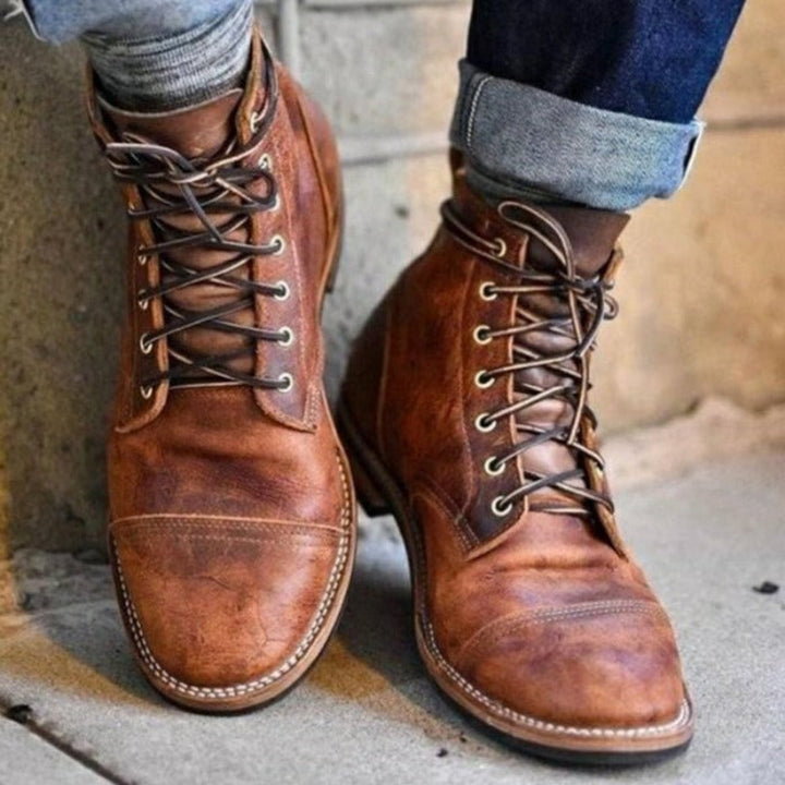 Cyrus | Men's Lace-Up Cap-Toe Leather Ankle Boots