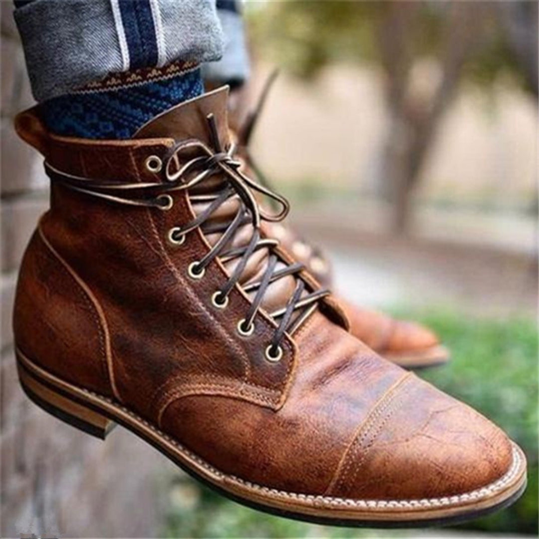 Cyrus | Men's Lace-Up Cap-Toe Leather Ankle Boots