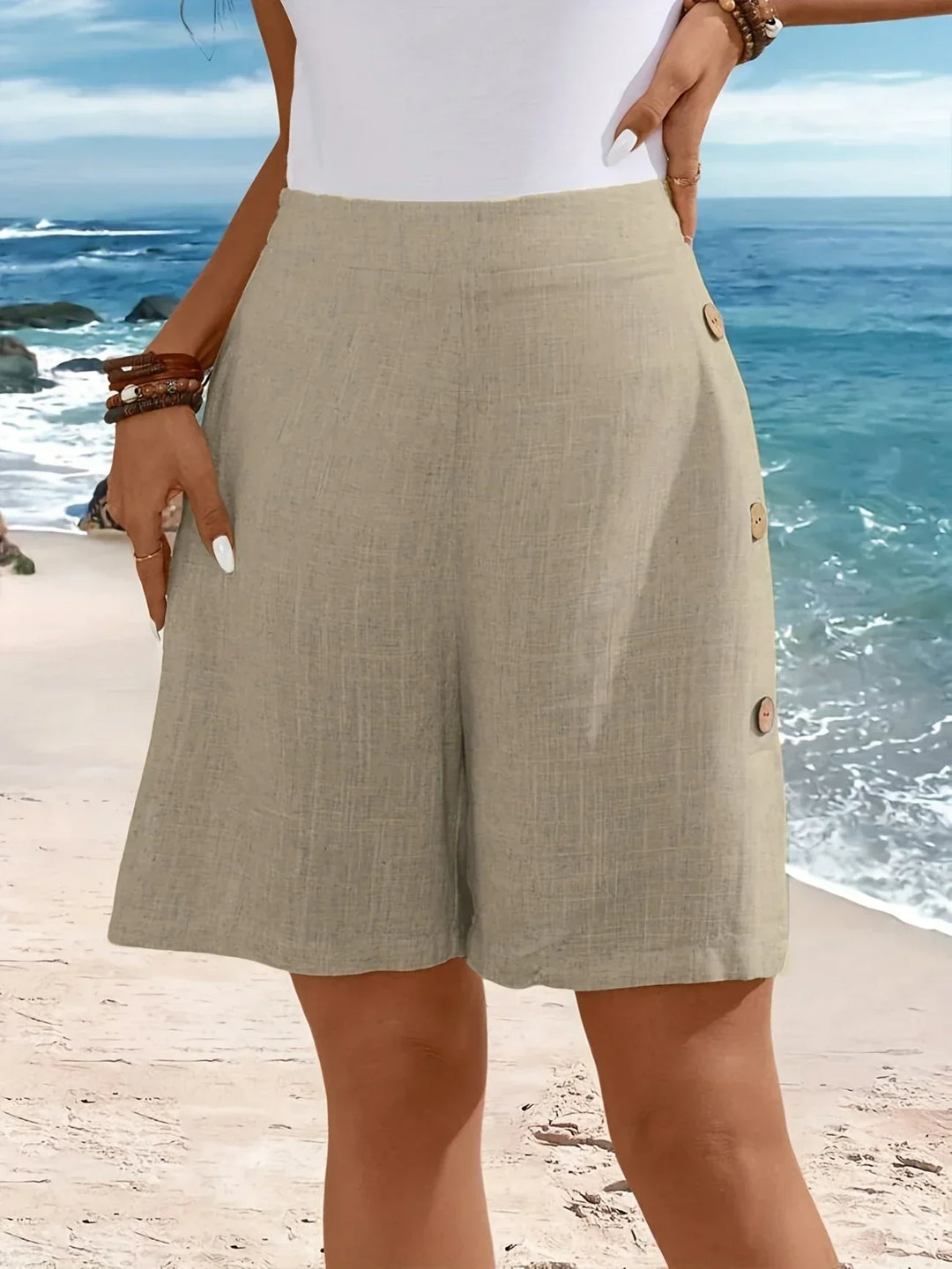 Women's Shorts  | High Waist Button Detail