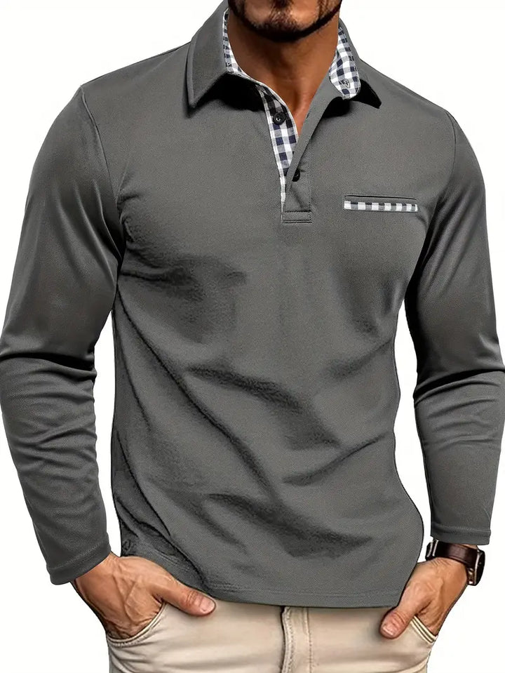 Men’s Long Sleeve Polo Shirt | Contrast Collar Pocket