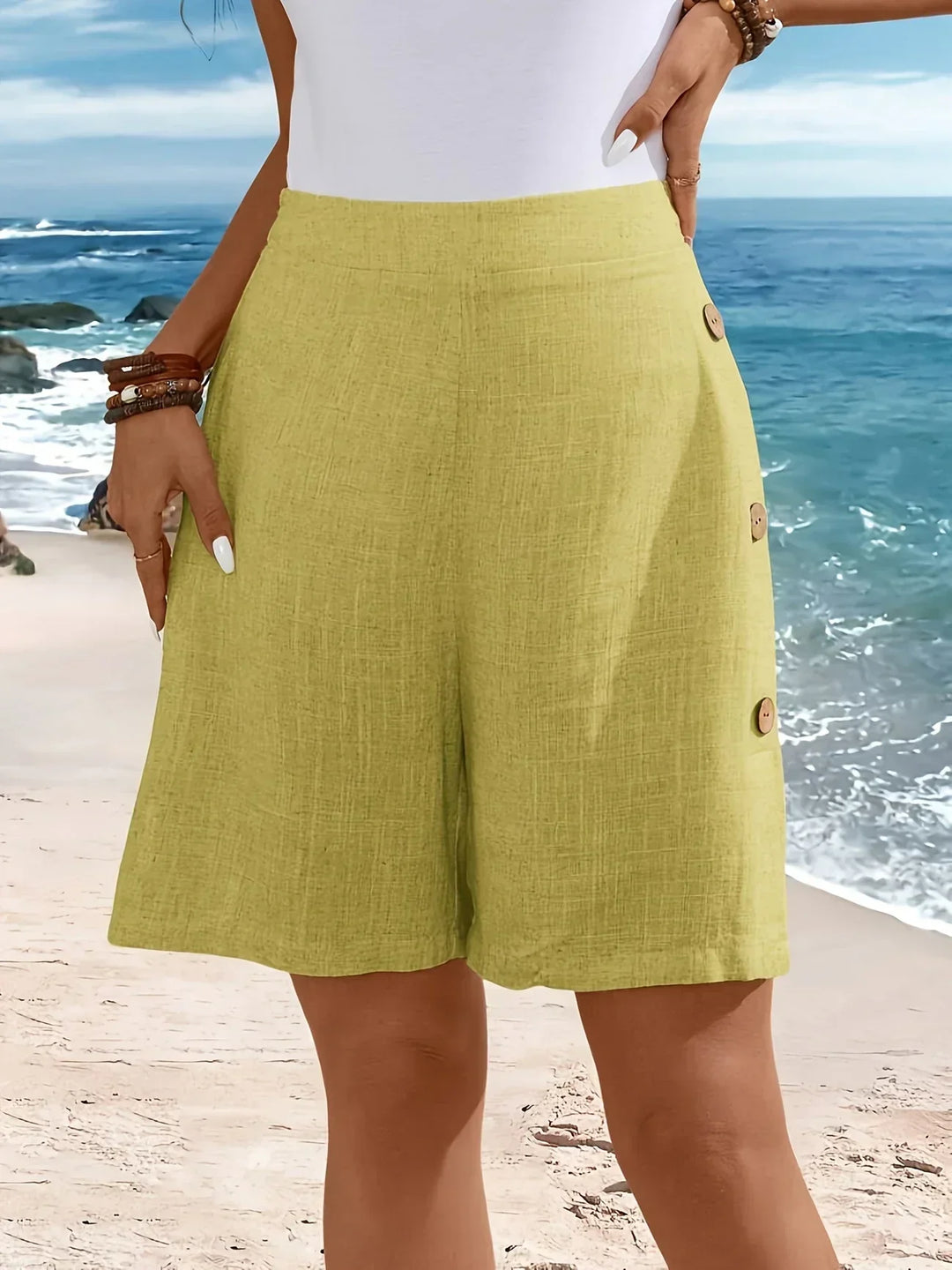 Women's Shorts  | High Waist Button Detail