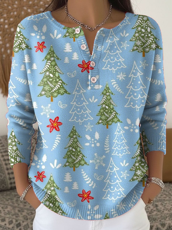 Women's Blouse | Holiday Print Button Placket