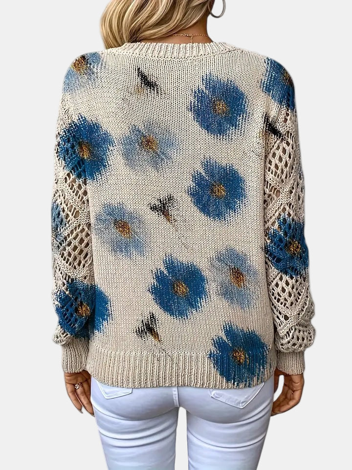 Women's Sweater | V-neck Silhouette Floral knit Pattern