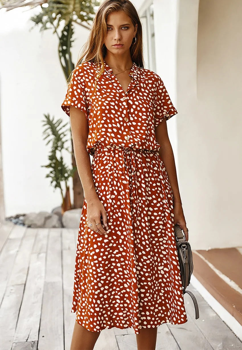 Women’s Summer Dress | Printed Midi Short Sleeves