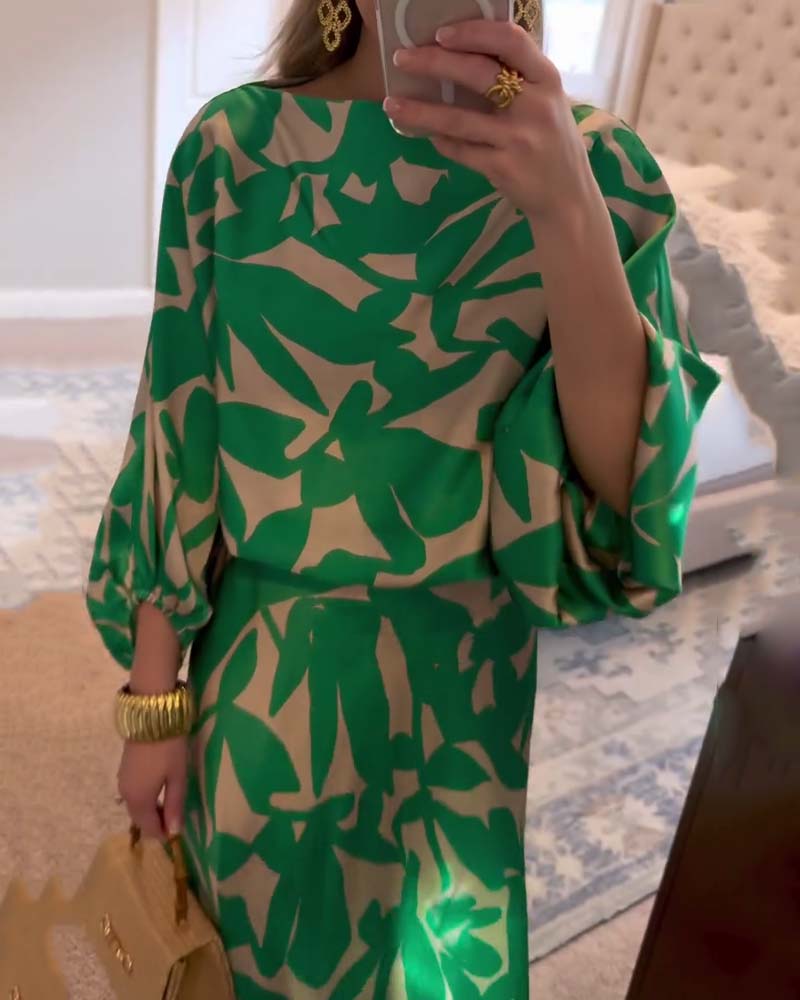 Women's Two-Piece Set  | Long Sleeve Top Midi-length Skirt