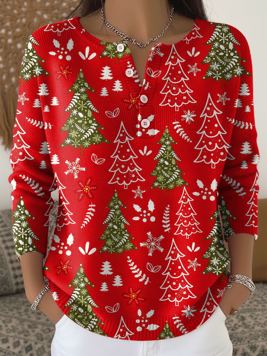 Women's Blouse | Holiday Print Button Placket