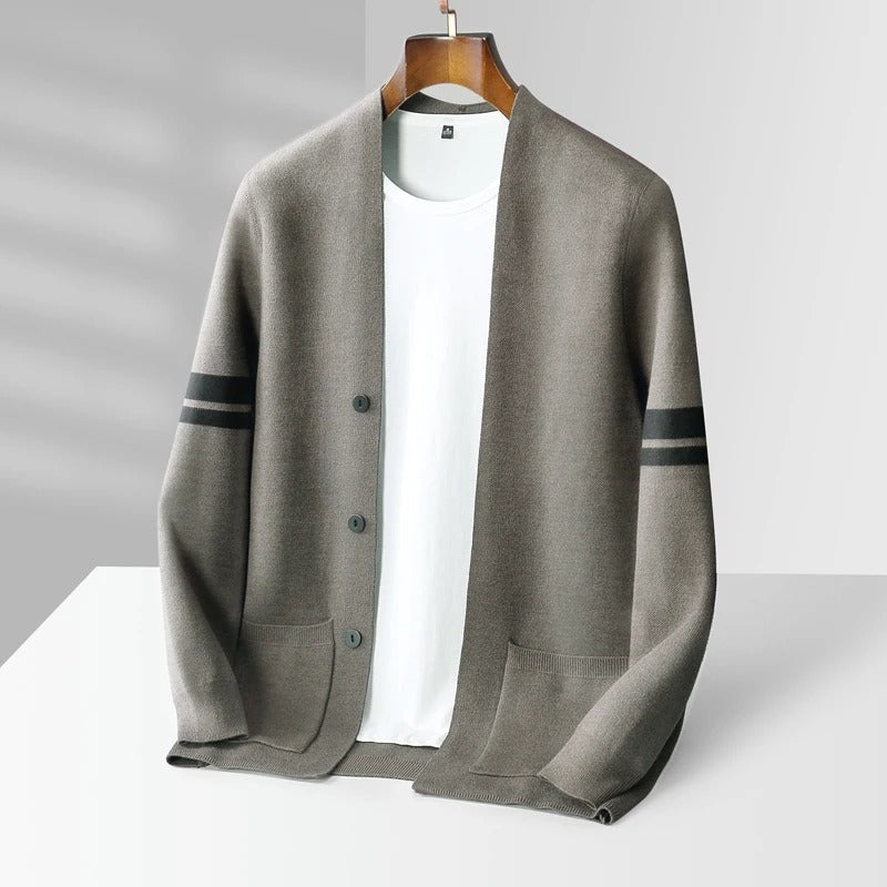 Men’s Cardigan | Button Front Stripe Detail